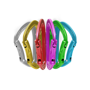 Edelrid Mission 6 Pack. Six carabiners with snap gate in grey, yellow, red, purple, green and blue